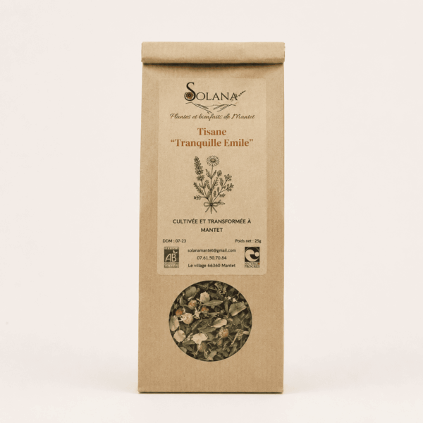 Tisane relaxante bio, Solana Mantet. Cultivée et transformée en France