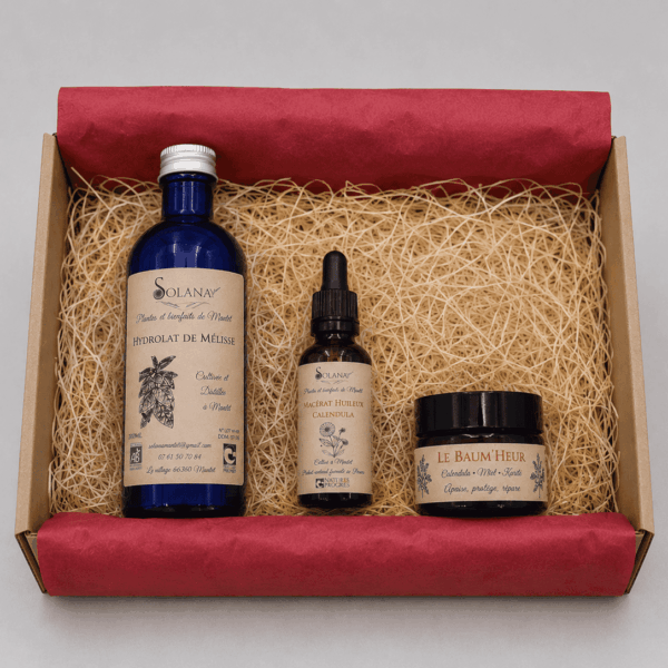 Coffret cadeau Hydrolat de mélisse, macérat calendula. Solana Mantet