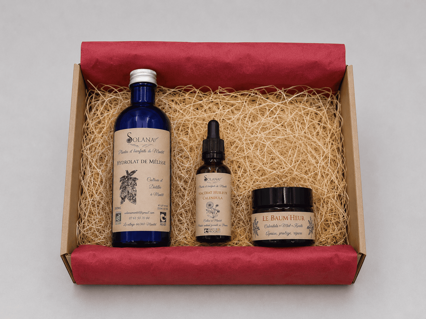 Coffret cadeau Hydrolat de mélisse, macérat calendula. Solana Mantet