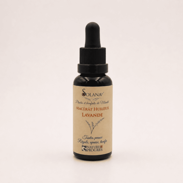 Macérat huileux de lavande, produit naturel formulé en France, dans les pyrénées. Solana Mantet, herboristerie en ligne.
