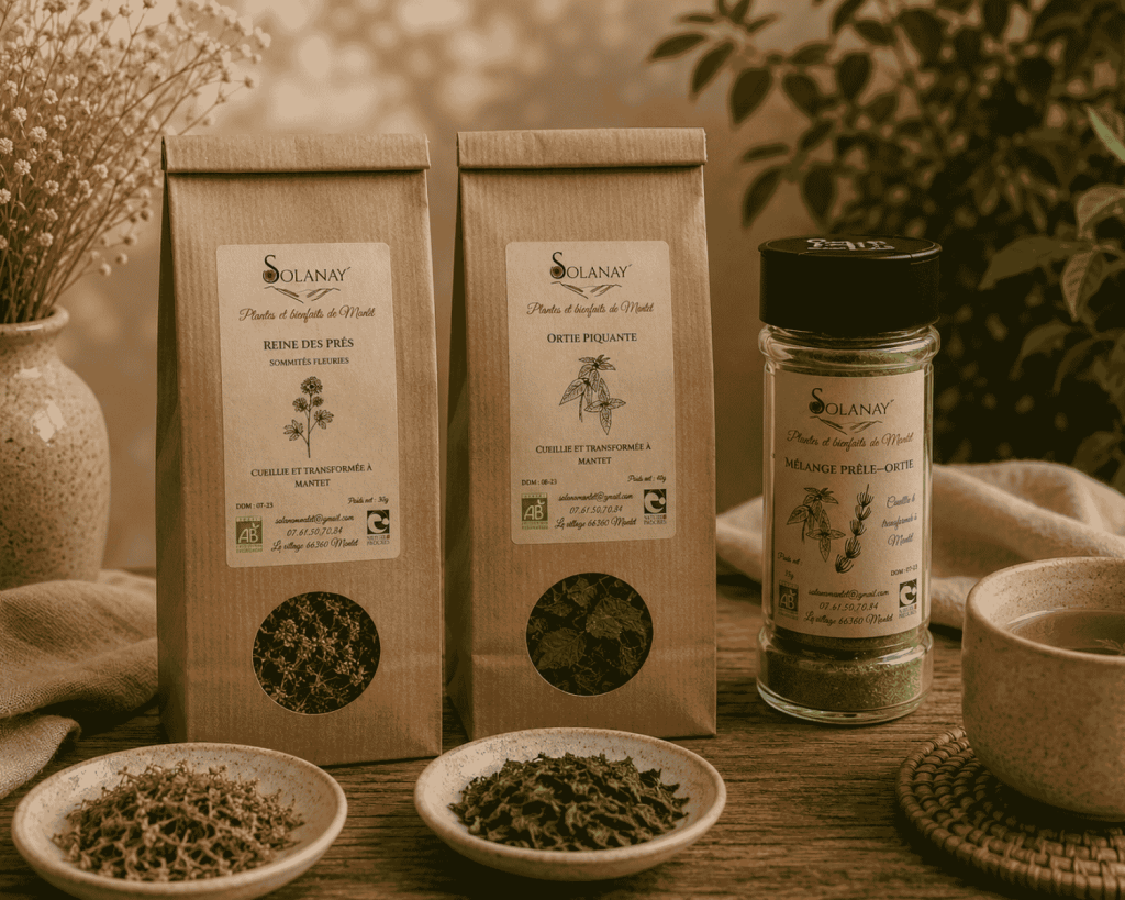 Infusion bio pour le drainage du corps, détox. Tisane Solana Mantet
