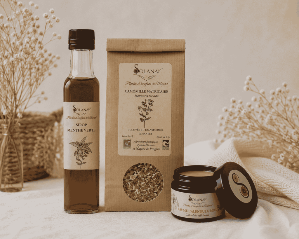 Produits naturels pour toute la famille : sirops, tisanes, baumes...Fabriqués dans les Pyrénées. Solana.