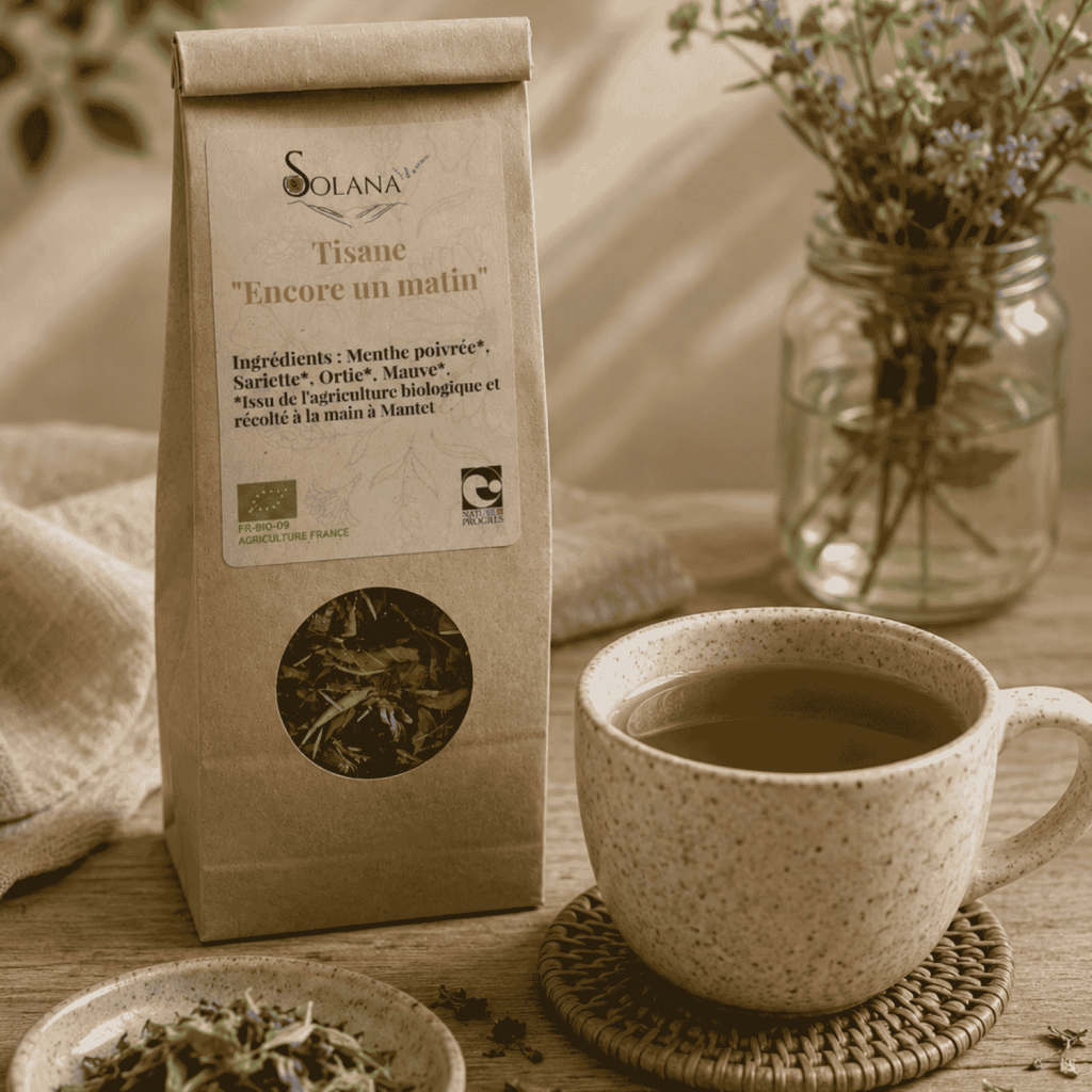 Tisane bio reminéralisation et énergie. Plantes cultivées et transformées à Mantet, Pyrénées