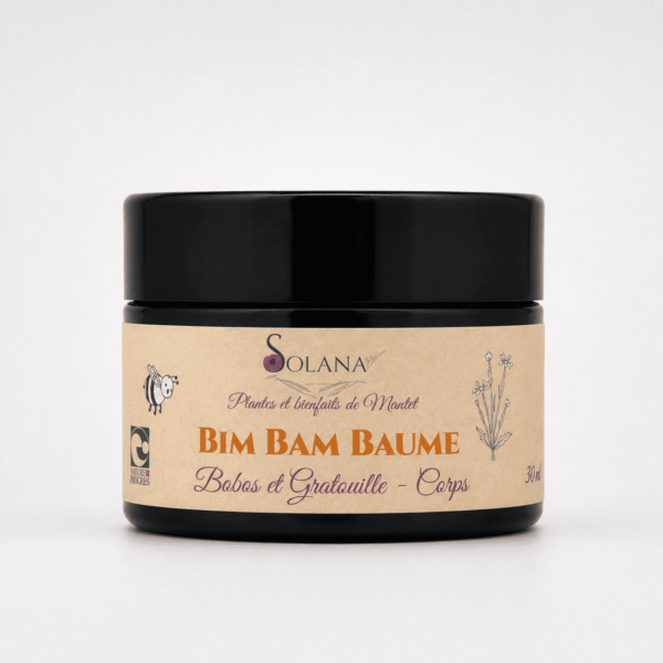 Baume décontractant Solana Mantet. Formulé avec des ingrédients bio. Nature et Progrès