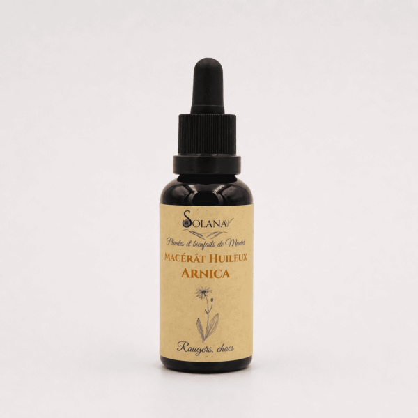 Macérat huileux d'arnica, produit naturel formulé en France, dans les pyrénées. Solana Mantet, herboristerie en ligne.