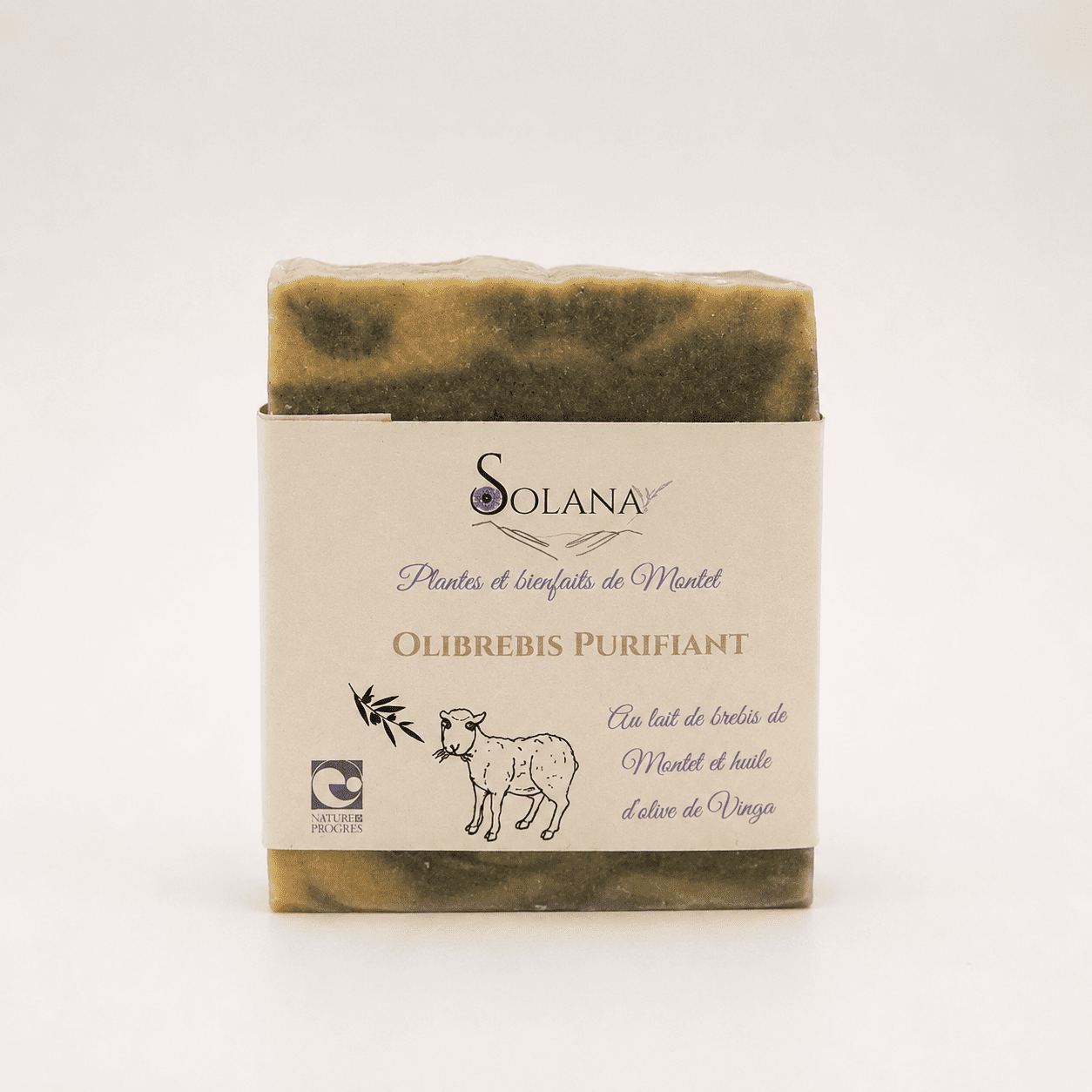 Savon lavandin et lait de brebis biologique de Mantet. Fabrication artisanale par Solana, herboristerie en ligne